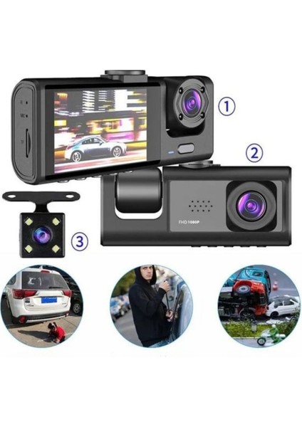 Blue Inter Int-Cmr 67 Araç Içi 1080P Kamera 3 Kamera Ön-Iç ve Arka Wıfı Video Kaydedic