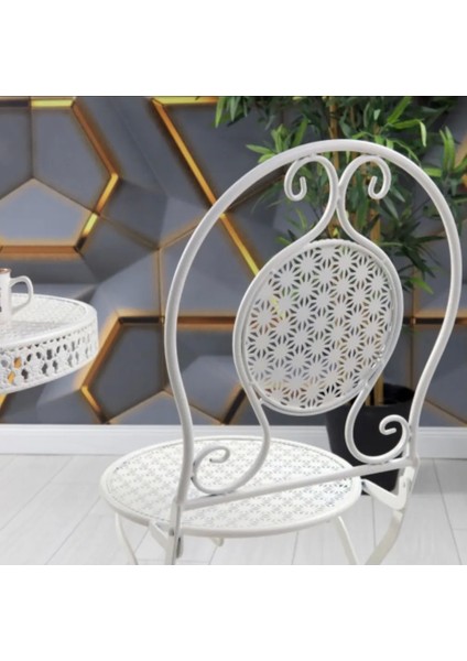 Ferforje Metal Açılır Katlanır Sandalye Bahçe Balkon Mutfak Sandalyesi Beyaz 2 Adet
