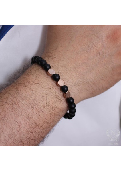 925 Ayar Gümüş Mat Oniks Taşlı Erkek Bilekliği