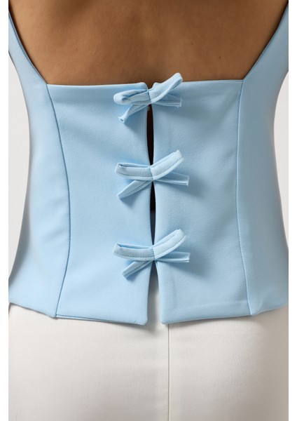 Sırt Kurdele Detay Bebe Mavi Bluz