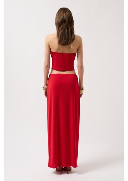 Degaje Yaka Crop Kırmızı Bluz indirimleri