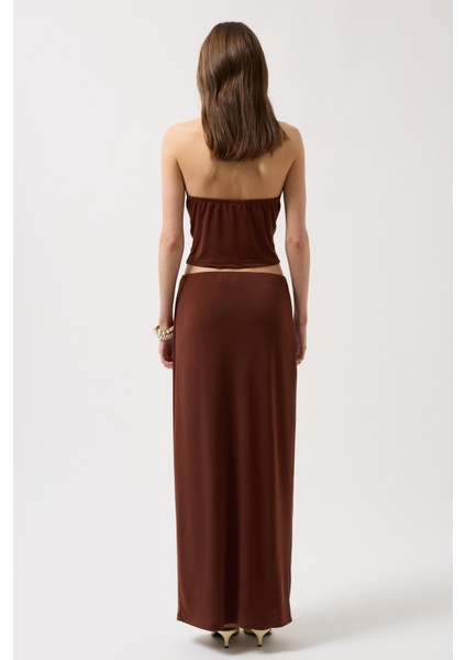 Degaje Yaka Crop Kahverengi Bluz indirimleri