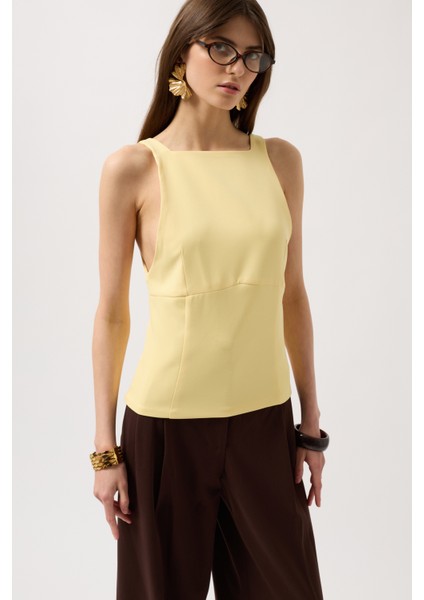Sırt Kurdele Detay Sarı Bluz