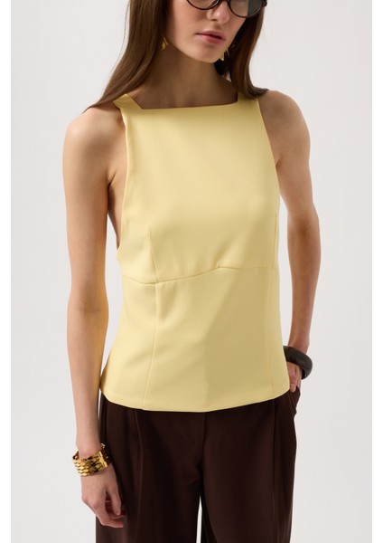 Sırt Kurdele Detay Sarı Bluz modelleri