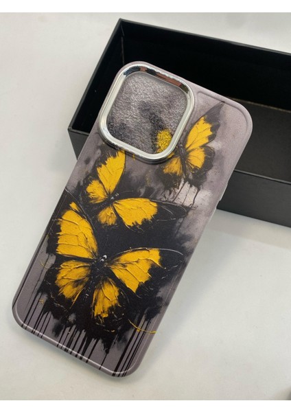 Apple iPhone 15 Pro Max Özel Kelebek Yağlı Boya Tasarım Lüks Silikon Kılıf