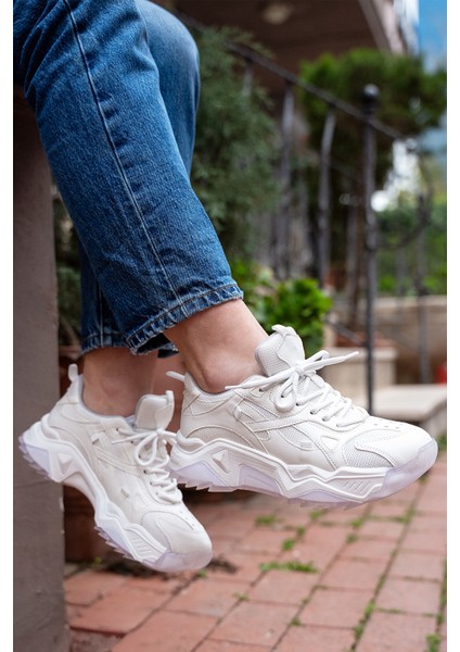 Kadın Sneaker Kalın Taban Bağcıklı Spor Ayakkabı Pizen Beyaz fiyatları