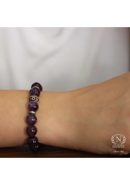 Nusrettaki 925 Ayar Gümüş Ametist Taşlı Bileklik