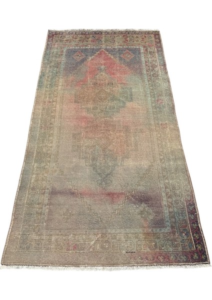El Dokuması Vintage Taşpınar Halısı 128X248 Renkli Eskitme Halı