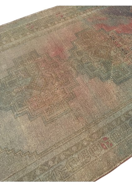 El Dokuması Vintage Taşpınar Halısı 128X248 Renkli Eskitme Halı modelleri