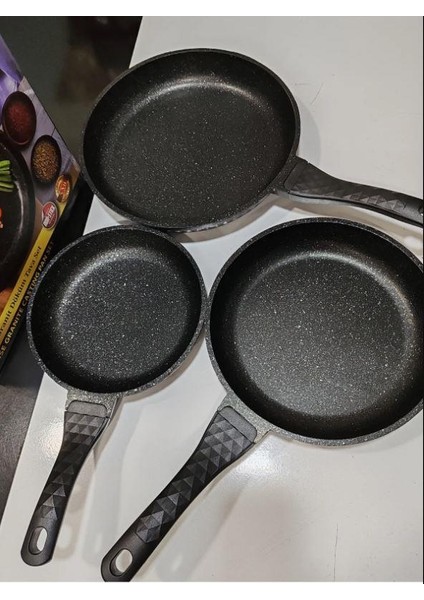 3'lü Döküm Granit Tava Seti Dayanıklı Yanmaz Yapışmaz Iç Haznesi 20 cm 24 cm 28 cm fiyatları