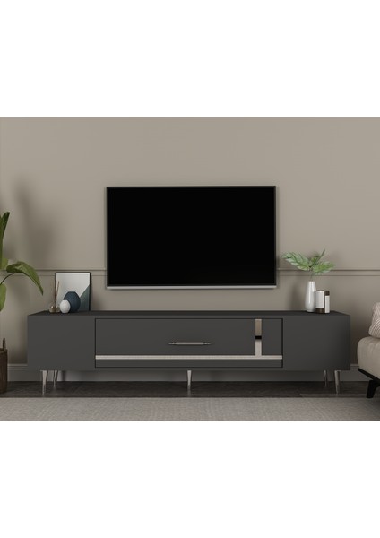 Şuşa Tv Sehpası Tv Ünitesi Antrasit Gümüş