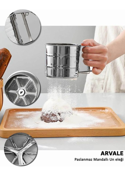 Metal Lüx Paslanmaz Çelik Pratik Basmalı Un Eleği Pasta Malzemeleri