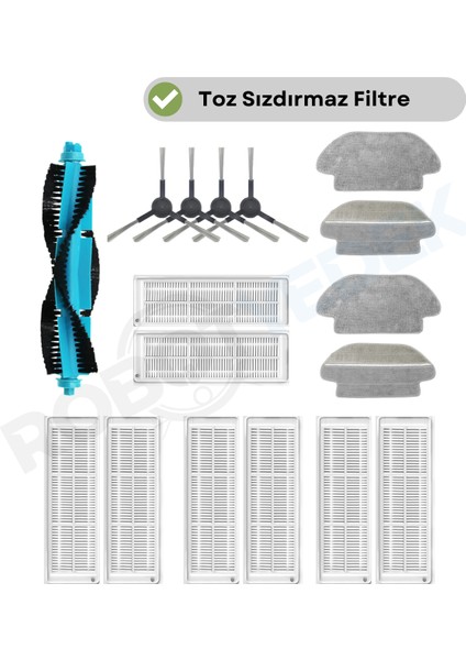 Viomi V2 Pro Uyumlu Yedek Fırça Hepa Filtre Mop Seti-17 Parça
