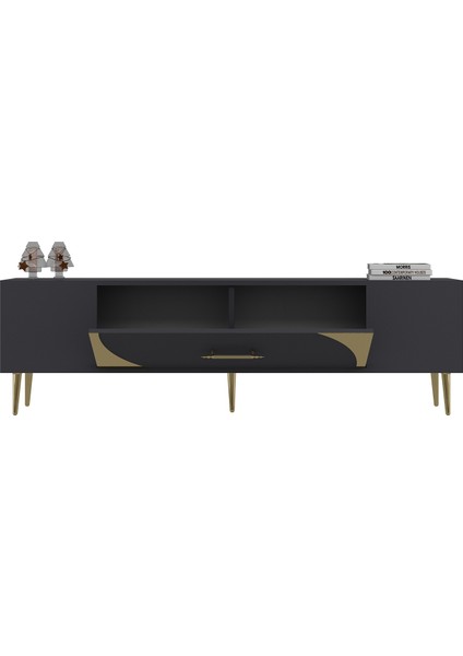 Şeki Tv Sehpası Tv Ünitesi Antrasit Altın modelleri