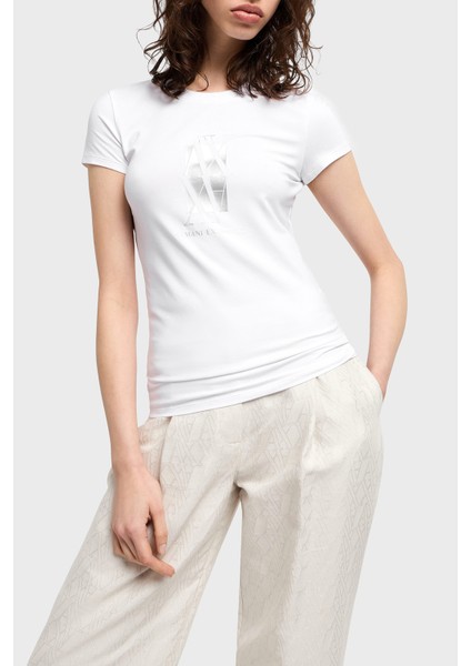 Pamuklu Slim Fit Bisiklet Yaka Logolu T Shirt Bayan T Shirt XW000511 AF11929 U0002