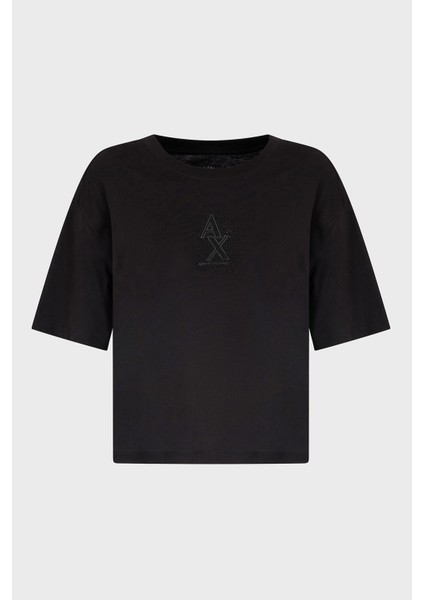 Armani Exchage Pamuk Cropped Fit Bisiklet Yaka Taşlı Logolu T Shirt Bayan T Shirt XW000102 AF10359 UC001 indirimleri