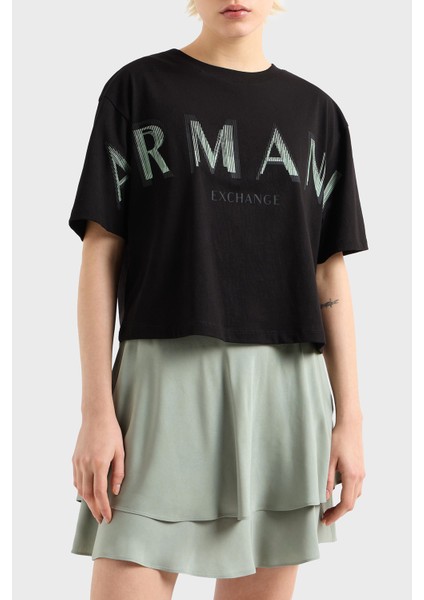 Armani Exchage Pamuk Cropped Fit Bisiklet Yaka Logolu T Shirt Bayan T Shirt XW000520 AF10359 UC001