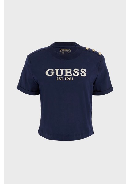 Cn Ss Logolu Pamuklu Düğme Detaylı Boxy Fit Sıfır Yaka Cropped T Shirt W5GI15K8FQ4 Bayan T Shirt W5GI15 K8FQ4 G7P1 indirimleri