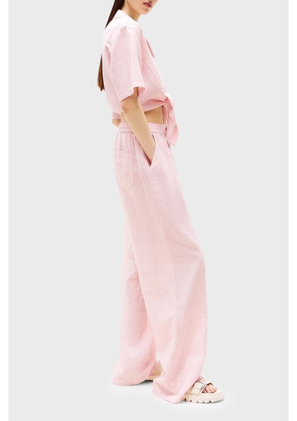 Pamuk ve Keten Karışımlı Çizgili Wide Leg Pantolon Bayan Pantolon DW0DW20352 Th3