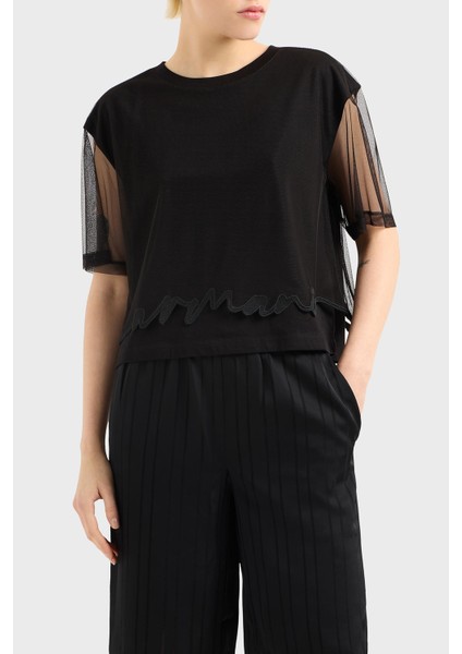 Armani Exchage Pamuk Regular Fit Tül Detaylı Crop T Shirt Bayan T Shirt XW000541 AF10359 UC001