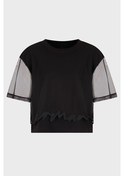 Armani Exchage Pamuk Regular Fit Tül Detaylı Crop T Shirt Bayan T Shirt XW000541 AF10359 UC001 indirimleri