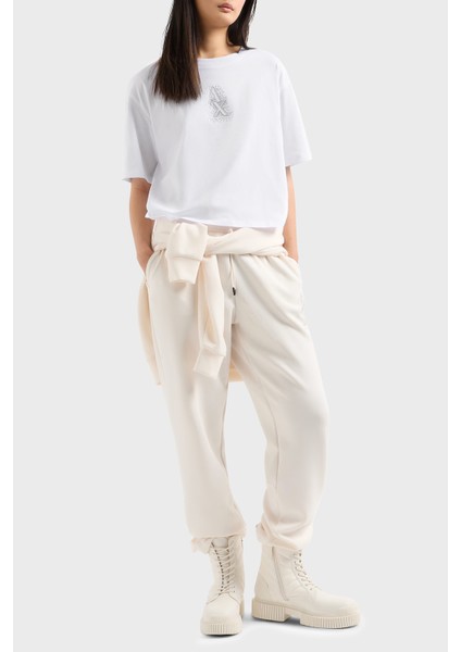 Armani Exchage Pamuk Cropped Fit Bisiklet Yaka Taşlı Logolu T Shirt Bayan T Shirt XW000102 AF10359 U0002 modelleri