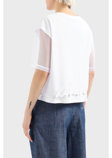 Armani Exchage Pamuk Regular Fit Tül Detaylı Crop T Shirt Bayan T Shirt XW000541 AF10359 U0002