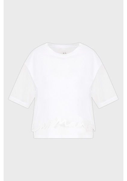 Armani Exchage Pamuk Regular Fit Tül Detaylı Crop T Shirt Bayan T Shirt XW000541 AF10359 U0002