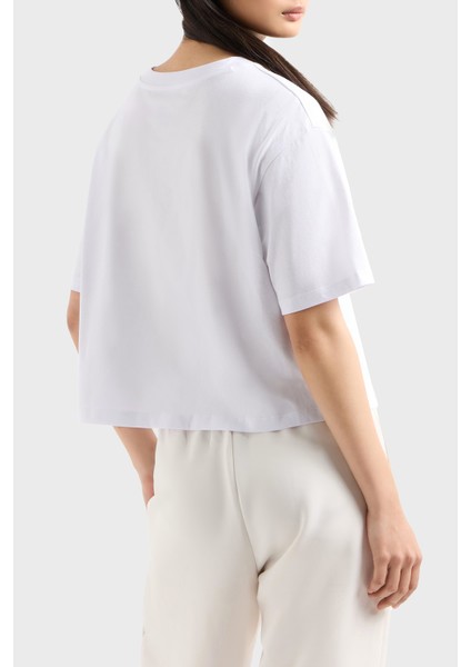 Armani Exchage Pamuk Cropped Fit Bisiklet Yaka Taşlı Logolu T Shirt Bayan T Shirt XW000102 AF10359 U0002 fiyatları