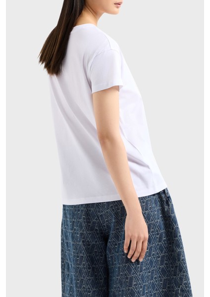 Logolu Taşlı Pamuk Relaxed Fit Bisiklet Yaka T Shirt Bayan T Shirt XW000830 AF10356 U0002 fiyatları