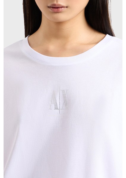 Logolu Taşlı Pamuk Relaxed Fit Bisiklet Yaka T Shirt Bayan T Shirt XW000830 AF10356 U0002 fırsatları