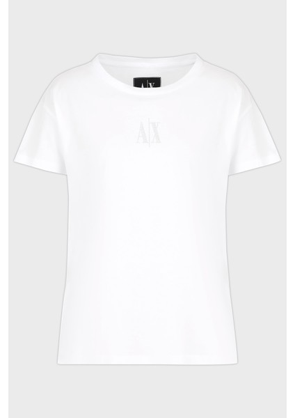 Logolu Taşlı Pamuk Relaxed Fit Bisiklet Yaka T Shirt Bayan T Shirt XW000830 AF10356 U0002 indirimleri