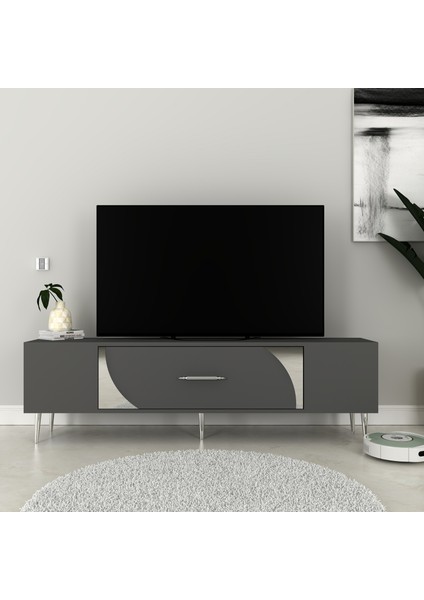 Şeki Tv Sehpası Tv Ünitesi Antrasit Gümüş