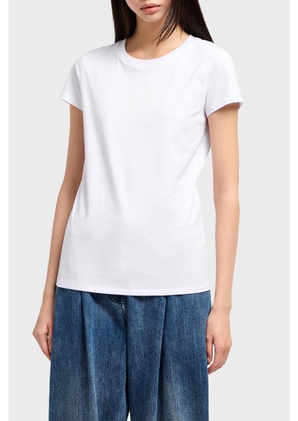 Logolu Pamuk Slim Fit Bisiklet Yaka T Shirt Bayan T Shirt XW000530 AF10359 U0002