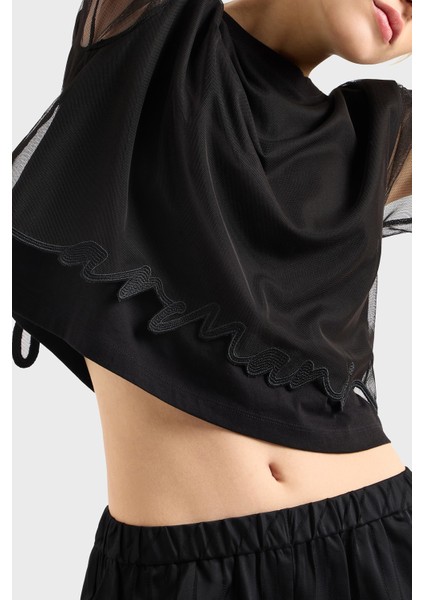 Armani Exchage Pamuk Regular Fit Tül Detaylı Crop T Shirt Bayan T Shirt XW000541 AF10359 UC001