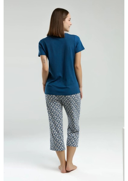 Yumuşak Dokulu V Yaka Kapri Kadın Pijama Takım 3213