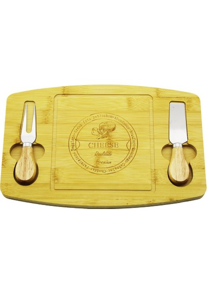 Bıçak Sağ-Sol 19X29CM -1.5cm Ahşap Bambu Kahvaltı Peynir Sunum Tabak 2peynir Bıçak=ahşap Saplı