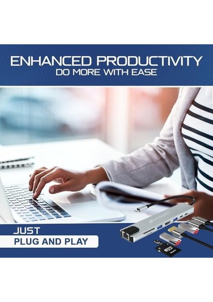 8 Portları 1 Arada USB C Hub Adaptörü, 4K Hdmı, Şarj Cihazı, USB C Bağlantı Noktaları, Sd/micro Sd Kart Okuyucular, Ethernet Bağlantı Noktası, M1 ve M2 Mac Bilgisayarlar Için, Thunderbolt 3