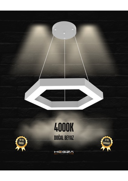 Hexagon (Gri Kasa, Doğal Beyaz) Ledli Modern Sarkıt LED Avize