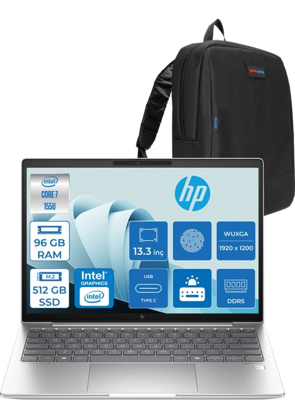 Elitebook 630 G11 Wolfpro Intel ULTRA7-155U 96GB Ddr5 512GB SSD 13,3 Wuxga Freedos Dizüstü Bilgisayar 99C0F2EA29+ZETTAÇANTA