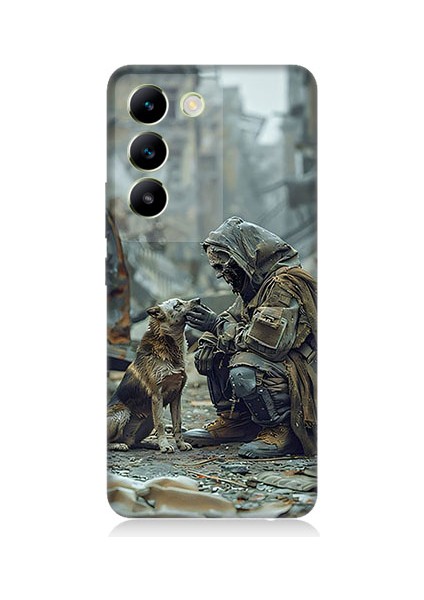 Vivo V30 Lite Uyumlu Köpek ve Adam Desenli Silikon Kılıf