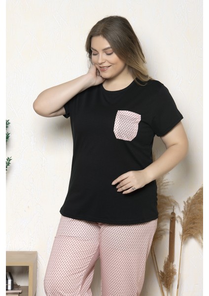 Büyük Beden Pembe Puantiyeli Kısa Kollu Battal Pijama Takımı B-24 fiyatları