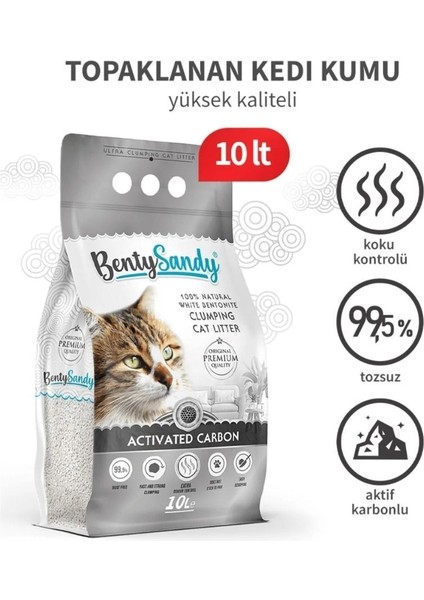 Bentysandy Activated Carbon Aktif Karbonlu Topaklanan Kedi Kumu 10 Lt