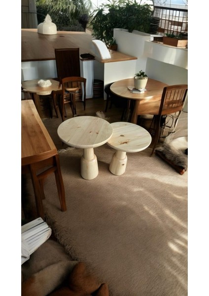 Wood Ahşap 2'li Set Ürgüp Mantar Yan Sehpa Modern Fiskos / Naturel Renk / Zigon Sehpa Vernikli fiyatları