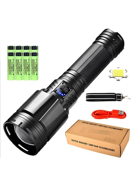 XHP360 Ultra Parlak Şarj Edilebilir Taktik El Feneri 25000 Lümen 38400MAH Dahili Batarya Güçlü Lamba