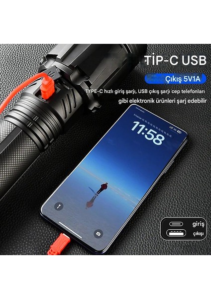 XHP360 Ultra Parlak Şarj Edilebilir Taktik El Feneri 25000 Lümen 38400MAH Dahili Batarya Güçlü Lamba