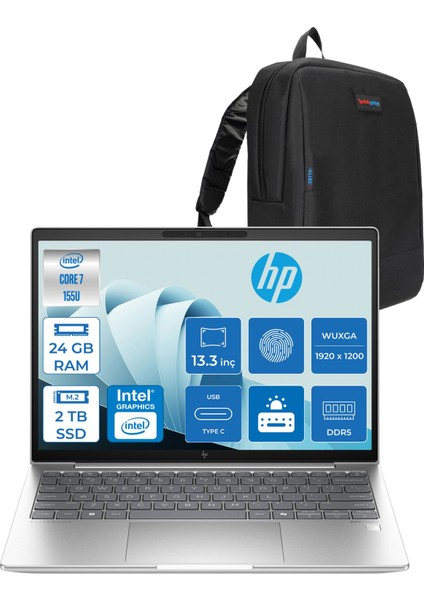 Elitebook 630 G11 Wolfpro Intel ULTRA7-155U 24GB Ddr5 2tb SSD 13,3 Wuxga Freedos Dizüstü Bilgisayar 99C0F2EA07+ZETTAÇANTA