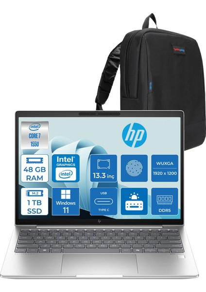 Elitebook 630 G11 Wolfpro Intel ULTRA7-155U 48GB Ddr5 1tb SSD 13,3 Wuxga WINDOWS11PRO Dizüstü Bilgisayar 99C0F2EAW18+ZETTAÇANTA
