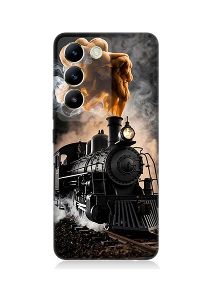 Vivo V30 Lite Uyumlu Kara Tren Desenli Silikon Kılıf