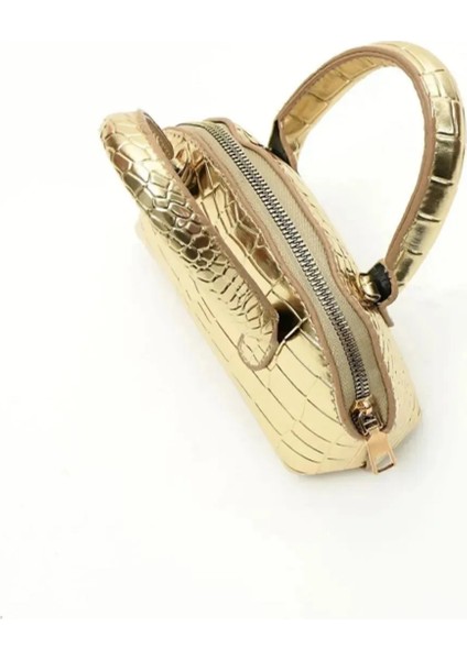 Kadın Parlak Mini Kroko Desen Fermuaralı Kısa ve Uzun Askılı El, Omuz Çantası modelleri